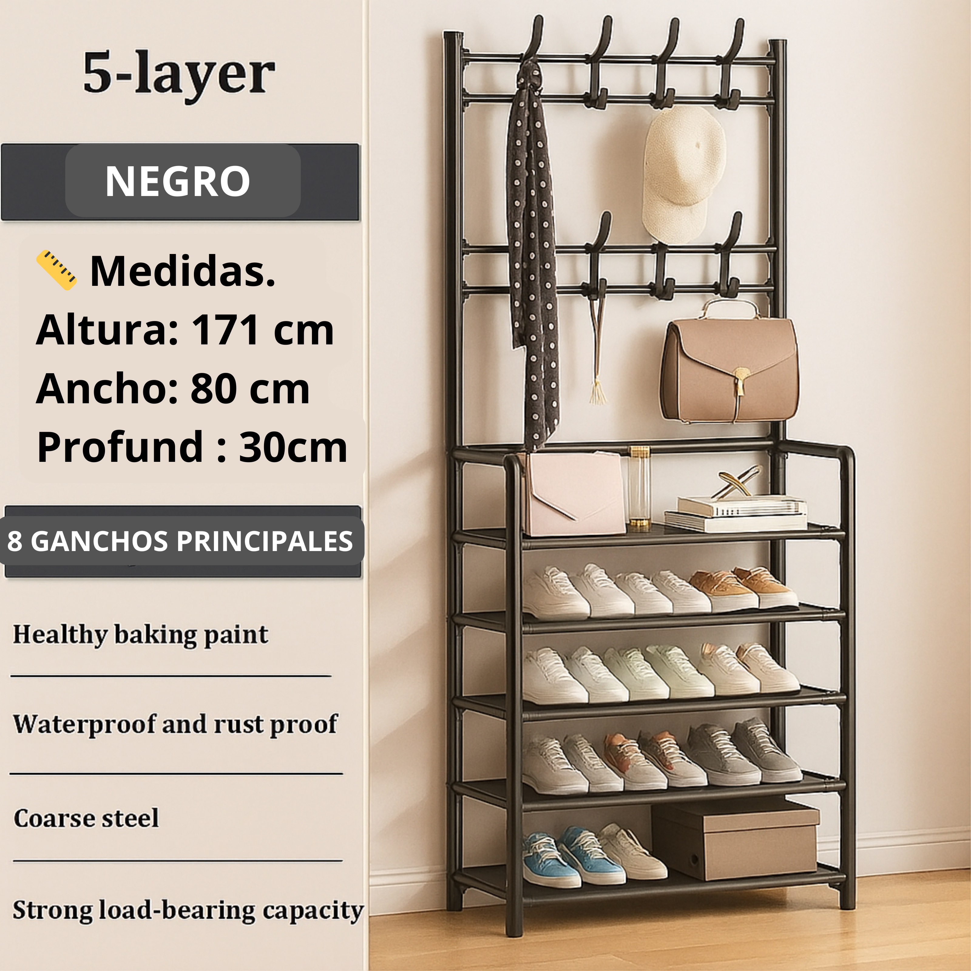 Zapatero Perchero Organizador 5 Niveles